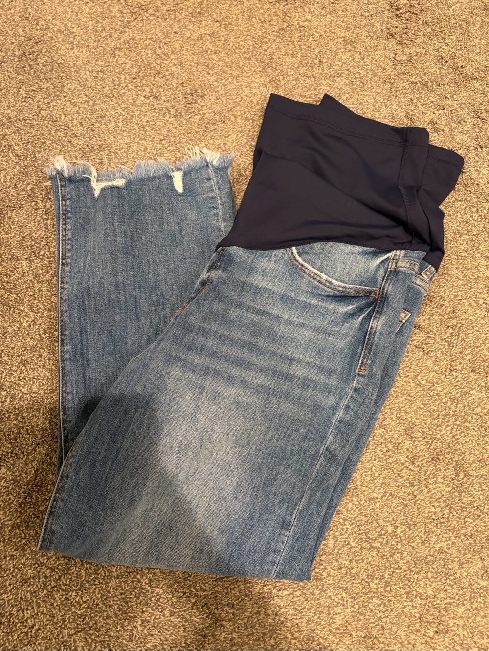 Pinkblush Navy Waistband Light Blue Distressed Maternity Jeans